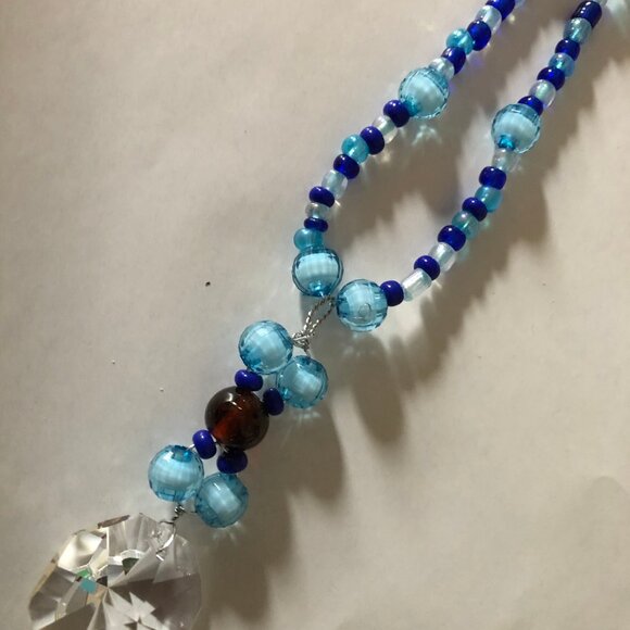 Handmade glass beads women's girl's necklace with hand beaded pendant 20" - Picture 8 of 11